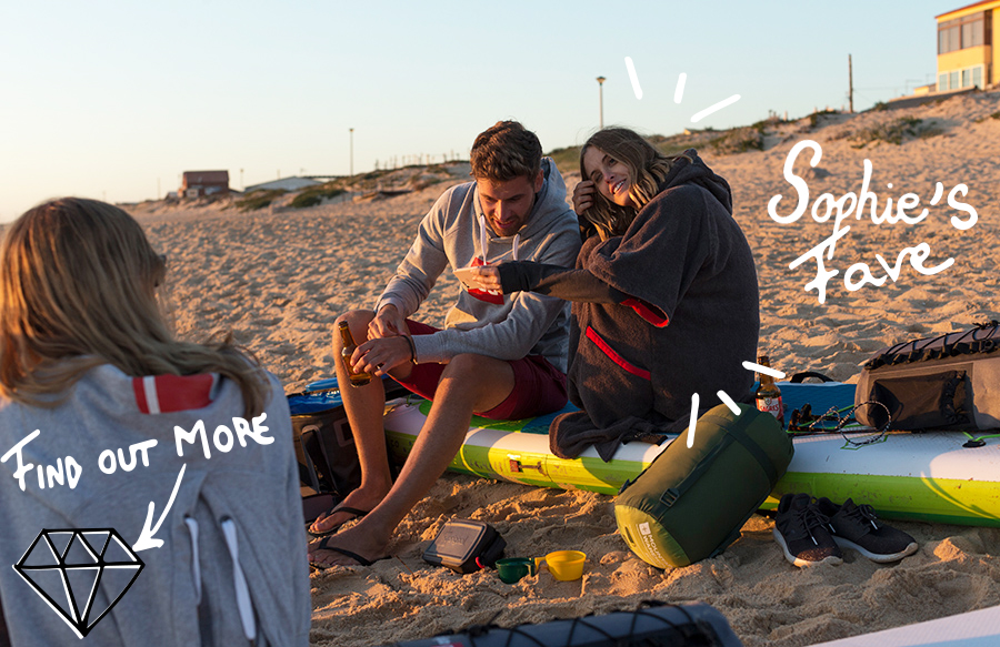 friends sit on beach on paddle board