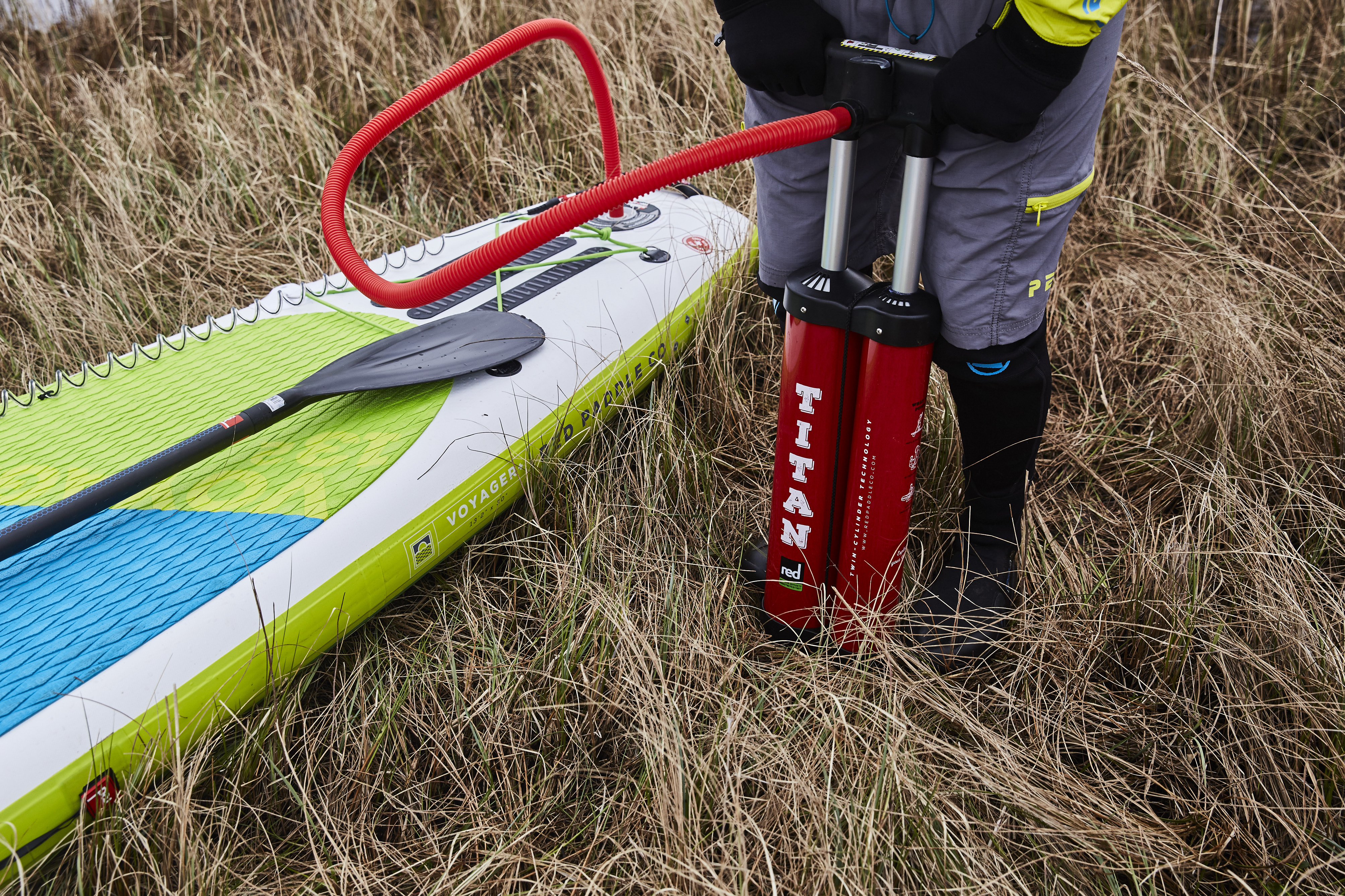 Red Paddle Co Voyager inflatable SUP and Titan pump